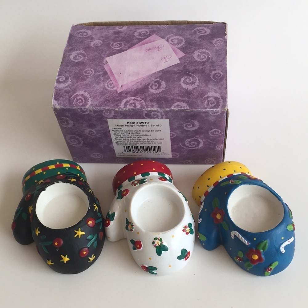 Nib Set of 3 Ceramic Mitten Tealight Holders